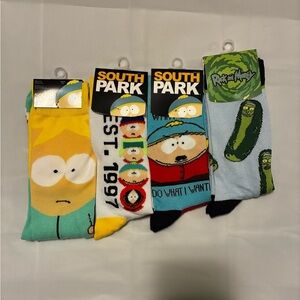 2/$35 South Park Pickle Rick Comedy Central Novelty Crew Socks Bundle 4